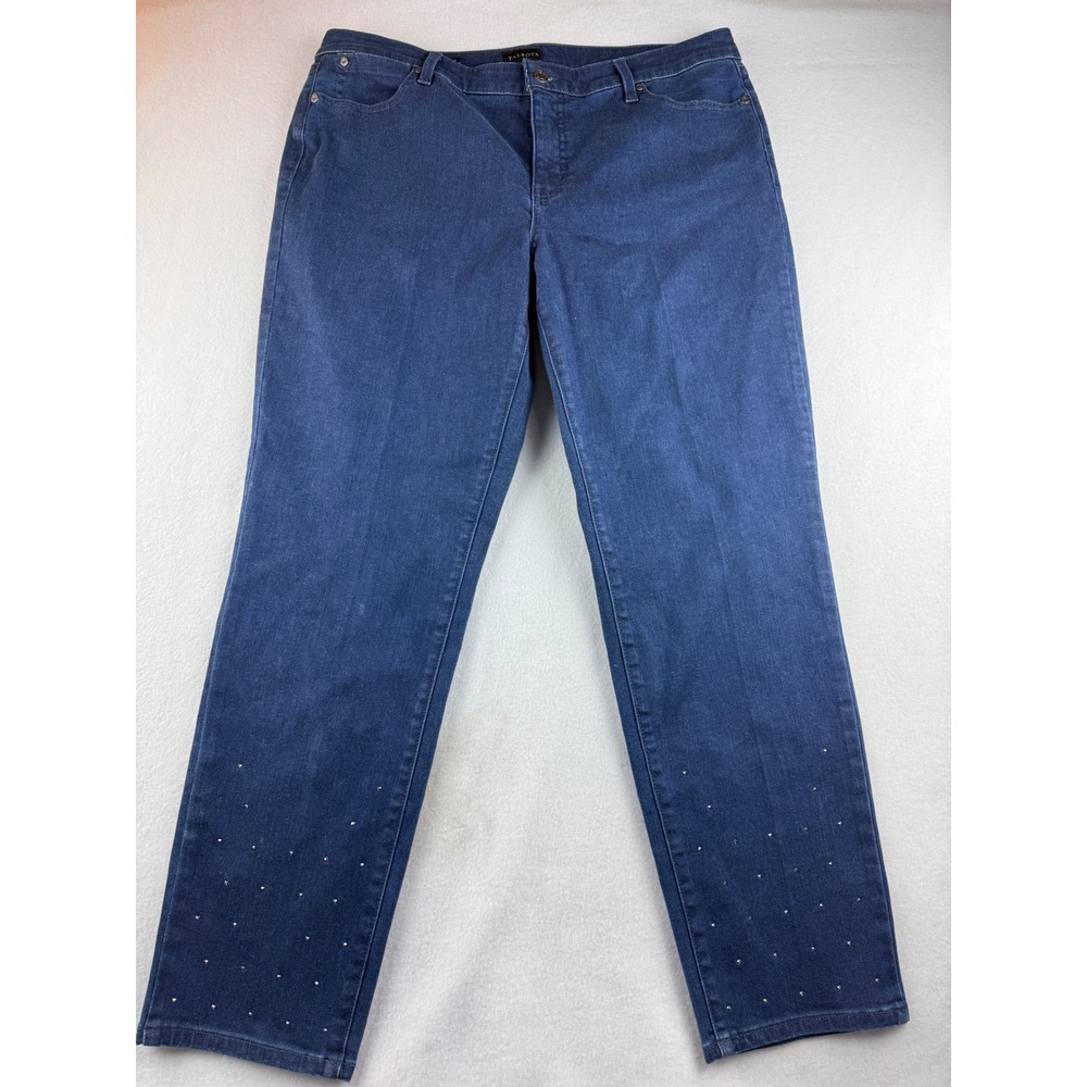 Talbots Slim Ankle Jeans Blue Embellished Rhinestone Women Size 16‎